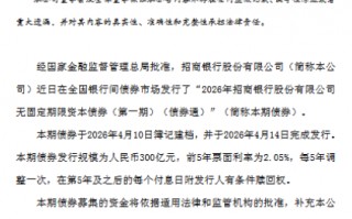 招商银行：完成发行300亿元无固定期限资本债券
