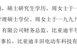 比亚迪财务总监周亚琳，年薪1013.5万元！比王传福高近200万元，成A股首位年薪破千万的财务掌门人