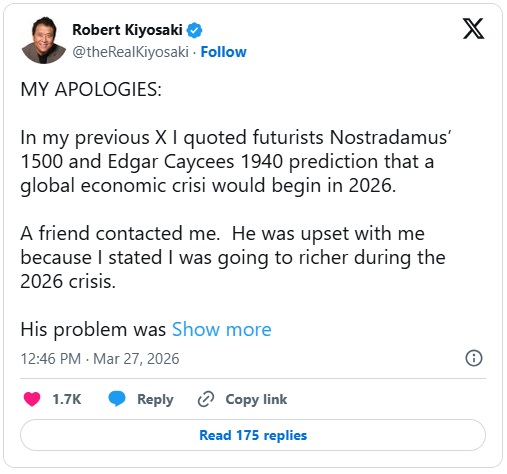 《富爸爸穷爸爸》作者清崎揭示他对“2026年大崩盘”的计划-第4张图片-51吃大瓜