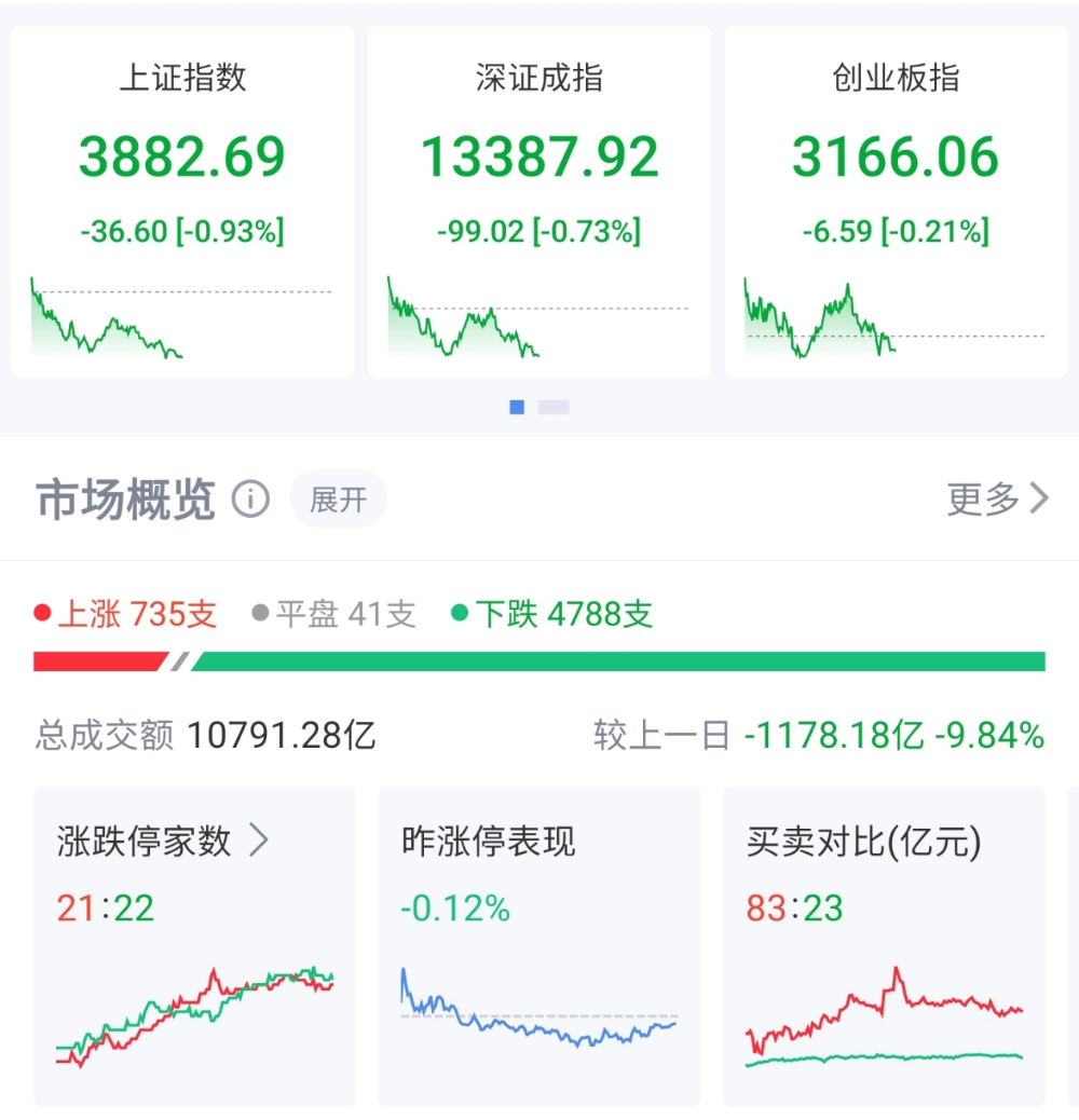 A股高开低走，超4700只个股下跌，沪指跌近1%，再度失守3900点关口，科技主线逆市反击-第1张图片-51吃大瓜